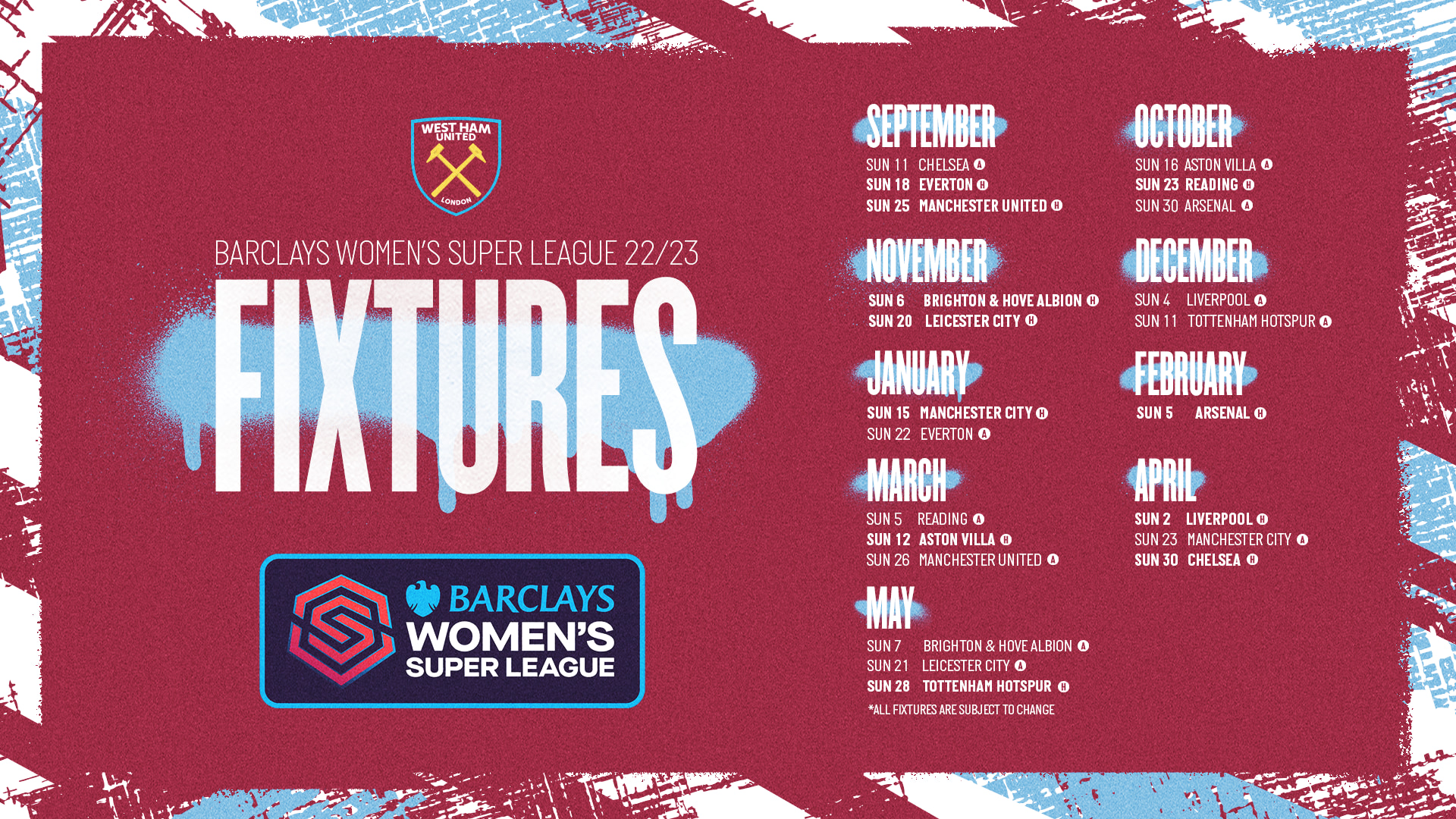Women's 2022/23 Fixtures Every home and away game revealed West Ham